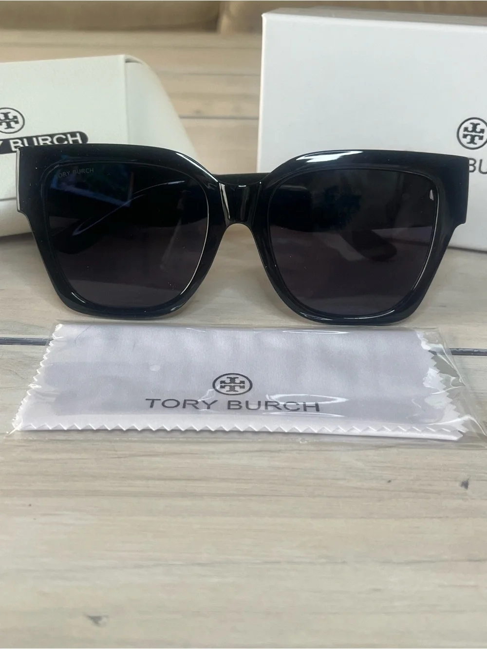 Tory Burch Kira Black Oversized Square Sunglasses